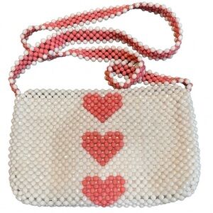 Isaac Mizrahi New York Beaded Heart Crossbody Bag - White & Pink Beaded Purse